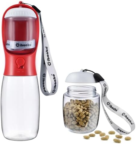 Cibaabo Dog Water Bottle with Food Container, Travel Puppy Water ...