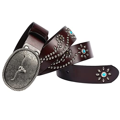 Ceinture rock cuir clouté rivets floraux idéale pour pantalon jean