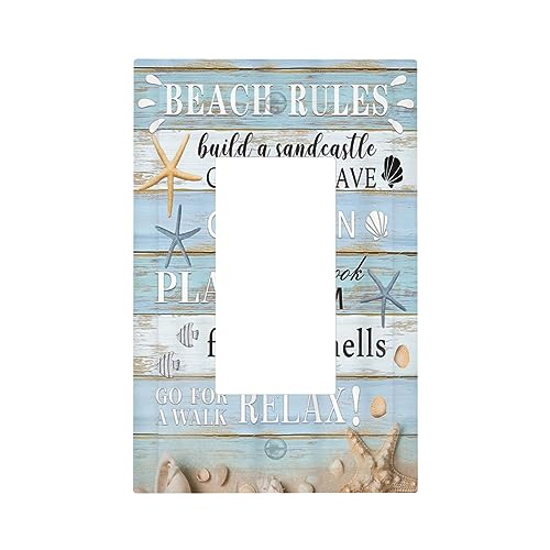Xuejiaku Decorative Outlet Covers Beach Rules Starfish Rustic Blue Grey Wood Board 1 Gang Single Decora GFCI Device Light Switch Cover Plate 1 Rocker Wall Plate Jumbo Faceplate for Farmhouse Decor
