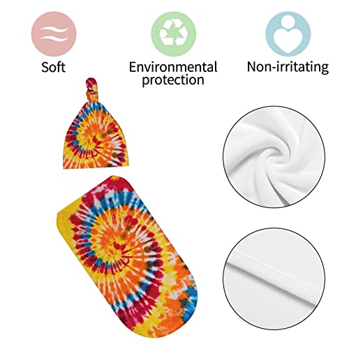 Tie Dye Colorful Rainbow Baby Swaddle Blankets, Newborn Swaddle With Beanie Set, Soft And Stretchy Baby Receiving Blanket Swaddle Sack For Boy And Girl Gift #TOP6