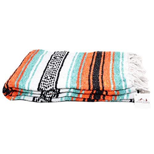 Open Road Goods Mexican Blanket in Mint, Orange & Black - Great