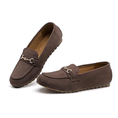 Image of Women's Wide Loafers Casual Slip on Flat Shoes Women's Comfort Penny Loafers with Arch Support Women Dressy Moccasins