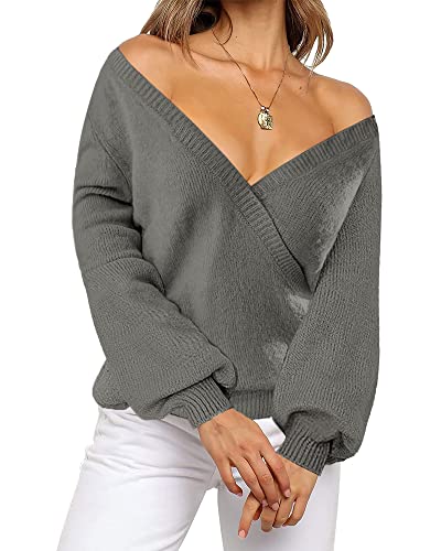 Image of LookbookStore Women's Knit Long Sleeve Faux Wrap Surplice V Neck Sweater Top