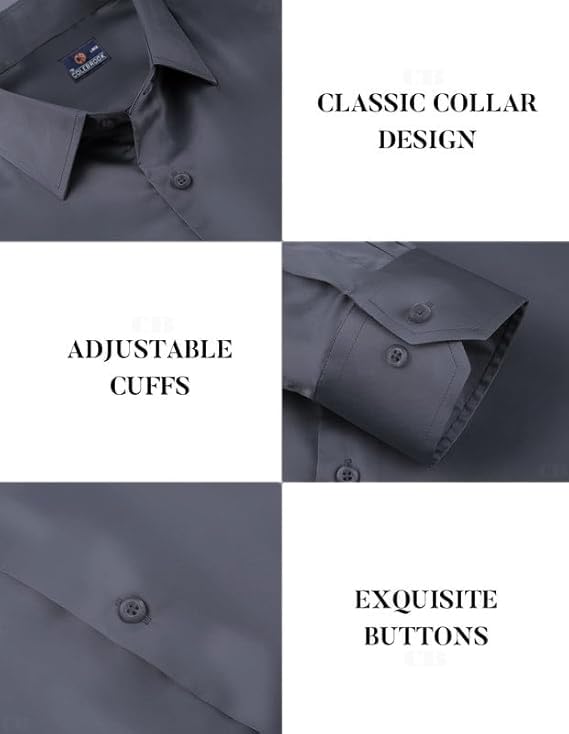 Image of CB-COLEBROOK Mens Stylish Solid Silk Satin Casual Dress Shirts for Men Shiny Long Sleeve Button Down Shirt Party Prom Wedding Shirt for Mens
