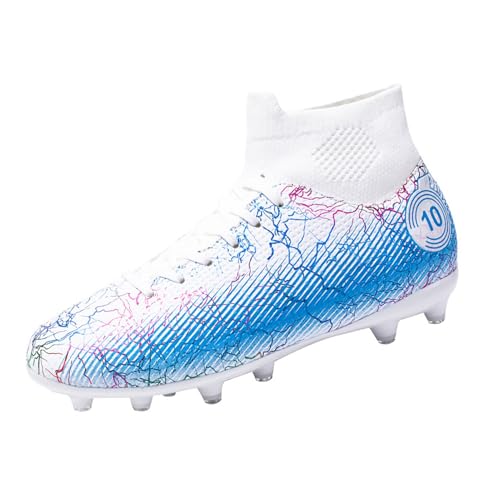 Soccer Cleats Boys,Casual High-top Turf Youth Football Cleats,Comfortable Breathable TF Cleats Kids Football Shoes,Non-Slip,for Outdoor/Athletics (Color : White, Size : 2.5)