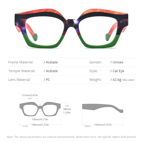Image of HEPIDEM Multicolor Acetate Glasses Frame Women Oversize Vintage Round Eyeglasses Optical Spectacles 9271