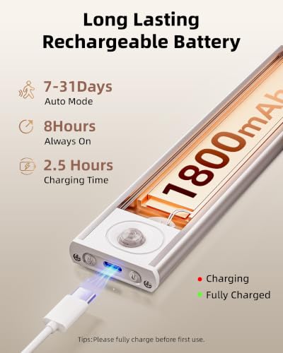 Image of 10inch Under Cabinet Lighting, 6-Pack Rechargeable Motion Sensor Light Indoor, Magnetic Closet Lights, Dimmable & 3 Color Temps, Wireless Under Counter Lights for Kitchen, Stairs