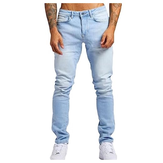 Oanviso Jean Troué Homme Style Hip Hop Détruit Trou Pantalon en Denim Extensible Couleur Unie Jeans Trou Cassé Streetwear Jeans Moulants Trekking Grande Taille A Bleu Clair XL