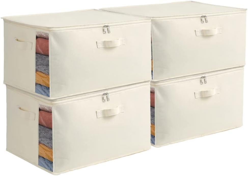 HOLLIO Extra Large Storage Box Cotton Canvas Clothes Storage Bags Saree Covers with Zip for Storage Specially Design for Woman Dresses, Sarees, Lehengas for Wardrobe Organizer (SET OF 4, EXTRA LARGE) (B0DHPNH3JM) Amazon Price History, Amazon Price Tracker