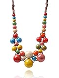Sllaiss Boho Beaded Necklace for Women - Ceramic Necklaces with 3-Layered Large Beaded Pendant Jewellery Womens Statement Chunky Colourful Necklace Adjustable Long Chain Jewellery