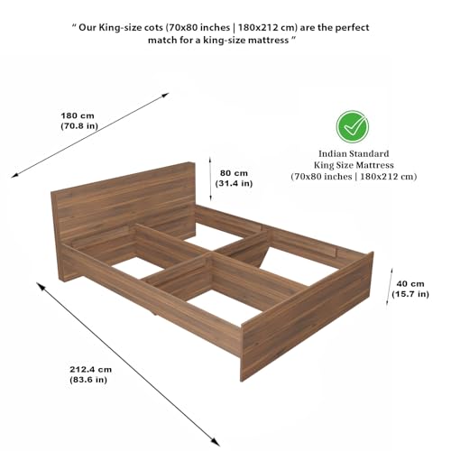 Image of VIKI Tapered King Size Wooden Bed Frame (70x80) | Engineered Wood Platform Bed for Bedroom | Modern Bedroom Bed Without Storage | Brussel Walnut Finish | Free Assembly | 1 Year Warranty