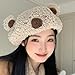 Shurhome Fashionable Bear Ear Berets Comfortable Hat Men's and Women's Berets for Various Occasion Unisex Fashion Accessory Beige