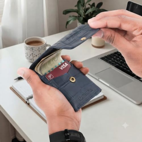 Image of Leatherful Flip - Top Grain Leather Vertical Slim Wallet for Men | Easy Quick Card Access | Compact Front Cash Pocket & Button Lock | Minimalist Travel & Daily Carry Wallet