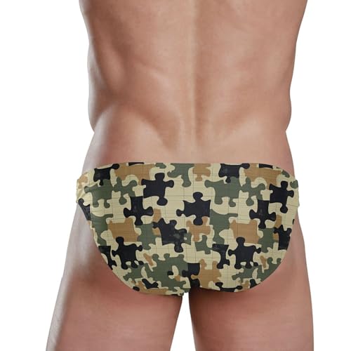 Green Camouflage Swim Briefs for Men Swimsuit Bikini Swimwear S B04050183