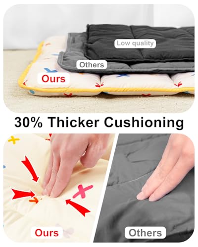 Image of Primlect Thickened Toddler Nap Mat with Removable Pillow and Minky Blanket, Extra Large 55''x35'' Sleeping Bag, Washable, Roll up, Perfect for Daycare, Preschool, Kindergarten, Boys and Girls Beige