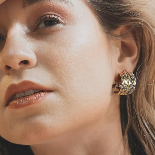 Two Tone Earrings for Women Gold and Silver Crossover Half Hoop Statement Earring Designer Stud Earrings3