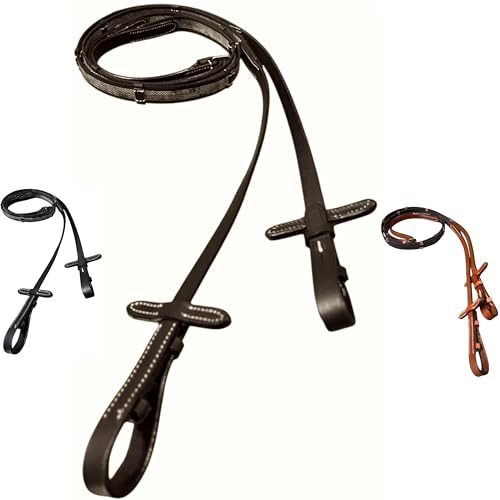 Majestic Ally Horse Reins, Full Size, English Riding, Multiple Styles and Colors (Leather Rubber Grip Reins, Brown, Full)