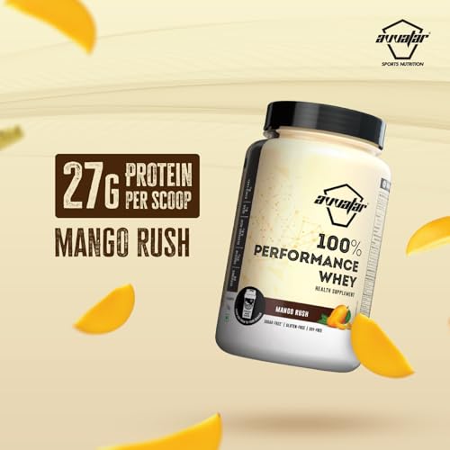 Image of avvatar PERFORMANCE WHEY PROTEIN | 1Kg | Mango Rush Flavour | 27g Protein | 29 servings