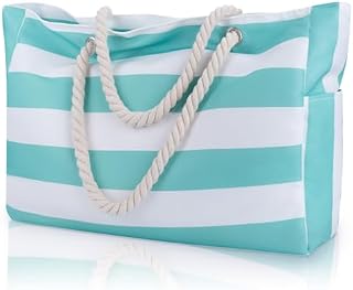 Beach Bag for Women with Zip,Large Waterproof Summer Beach Tote Bags with Pockets,Holiday Essentials Family Travel Bag for Women,Canvas Shopping Bag Personalised Overnight Shoulder Bag for Pool Gym