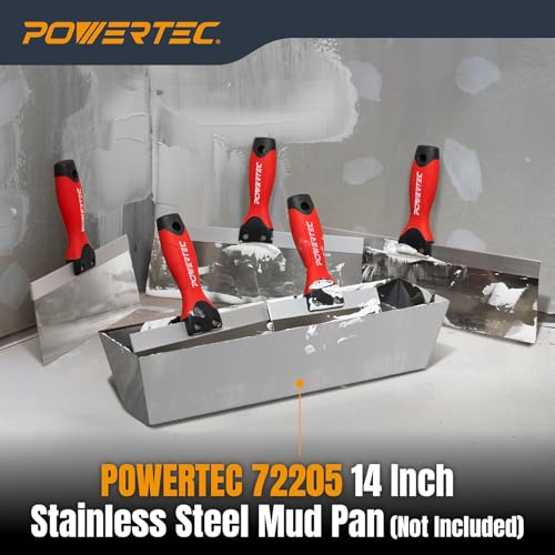 Image of POWERTEC Drywall Knife Set, 5 Pcs Stainless Steel Taping Knives, 6 inch,8 inch,10 inch, 12 inch,14 inch Drywall Joint Taping, Finishing & Patching (72174)