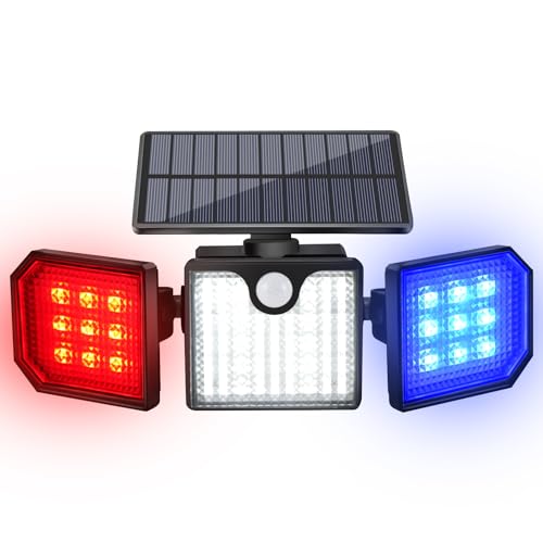 Aolyty Solar Motion Sensor Lights - IP65 Waterproof Solar Strobe Wall Lights - Bright White/Red & Blue Flashing for Garden, Patio, Yard & Front Door