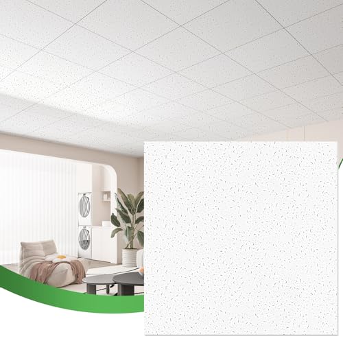 Image of Art3d 24 inchx24 inch Stucco Printed Drop Ceiling Tiles, 2x2ft Decorative PVC Ceiling Tiles for Home, Office, Restaurant and Gym, Covering 48 Sq.,ft, 12 Pack, White