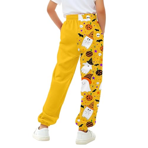 Halloween Sweatpants for Girls Straight Elastic High Waist Drawstring Jogger Kids Cute Ghost Pumpkin Fall Pants2