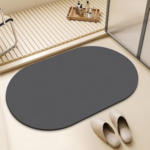 Eanpet Quick Dry Bath Mat Nonslip Dark Grey Bathroom Rugs Super Absorbent Bath Rug Machine Washable Shower Mat Solid Oval Floor Mats Carpet for Bathroom Kitchen Bathtub,19.6" x 31.5" Cover