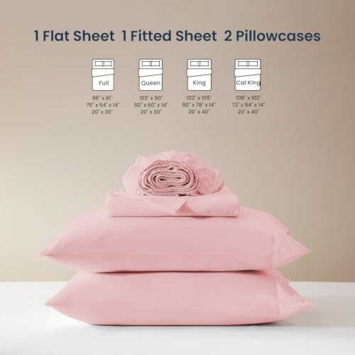 Image of SLEEP ZONE Nanotex Super Soft Cooling King Bed Sheets Set 4 Piece - Easy Care Fitted Flat Sheet & Pillowcase Sets - Wrinkle Free, Fade Resistant, Deep Pocket 16 inch (Ballet Pink, King)