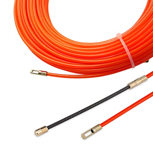 Mis.Moon 30m Kabeleinziehhilfe mit 3 Führungsfeder, φ4mm Einziehband Einziehdraht Einziehspirale, Kabeleinzug Einziehhilfen, Fischband Drahtzieher für Einzugsband zur Kabelverlegung (Orange)