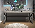 HSH 180 CM Long Grey Desk, Large Home Office Computer Desk for 2 People, Industrial Wood and Metal Executive Work Writing Study Gaming Desks Table, Modern Bedroom Simple PC Laptop Desk, Light Gray