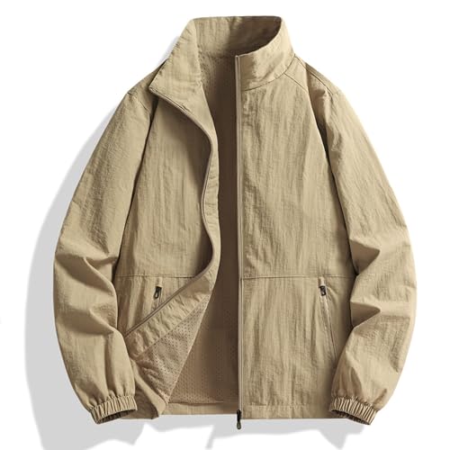 Chaqueta impermeable ligera para hombre, con cuello alto, ropa deportiva para exteriores, cortavientos, cremallera completa, abrigo para pista de golf