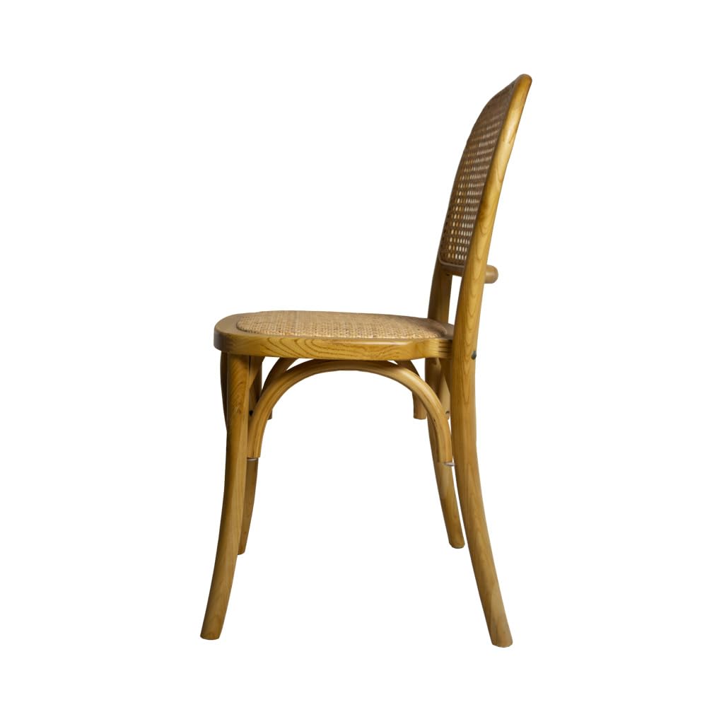 EME - Silla Comedor de Madera Cannage Color Natural con Asiento de ratán Natural y Respaldo de Mimbre. Incluye 1 Unidad. Silla Madera y Mimbre Apilable.