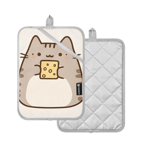 Fustylead WJ-G384791451P1031C1096S2493 Cute Cat Eating Cookies Cartoon Kitty Pot Holders Heat Resistant Pot Holders 7 Inchx9.8 Inch Pots Holder Washable Potholers Set For Kitchen Craft Oven Hot Pods Home Cooking Baking Microwave cover