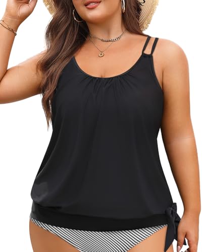 Holipick Black Plus Size Tankini Tops for Women Blouson...