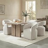 KISLOT Upholstered Dining Chairs with Casters, No Assembly Modern Barrel Armchair with Rollers for Dining Room, Bedroom, Living Room, Reading Room, Home Office, Set of 4, Beige