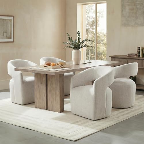 KISLOT Upholstered Dining Chairs with Casters, No Assembly Modern Barrel Armchair with Rollers for Dining Room, Bedroom, Living Room, Reading Room, Home Office, Set of 4, Beige
