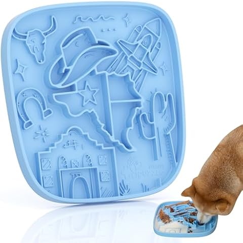 Puzzle Feeder Silicone Lick Mat for Dogs,Rich and Innovative Textured Dog Food Mat,Slow Feeder Dog Mat for All Breed Dogs, Ideal Size to Hold 3 Cups of Variety Food,Dishwasher and Microwave Safe,Blue Cover