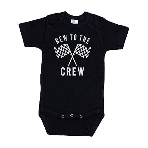 Ebenezer Fire New To The Crew, Baby Announcement Onesie, Unisex Racing Bodysuit (3-6M, BLACK SS(WHITE TEXT)) Cover
