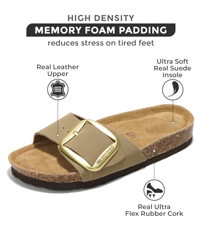 Project Cloud Women's Genuine Leather Sandals: Comfortable Summer Flip Flops & Slides with Memory Foam Insole
