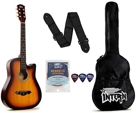 Intern Right hand Acoustic Guitar Kit, With Bag, Strings, Pick, Strap and String Winder (Sun Burst, 38 Inch)