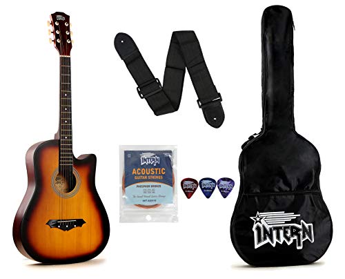 Intern Right hand Acoustic Guitar Kit, With Bag, Strings, Pick, Strap and String Winder (Sun Burst, 38 Inch)