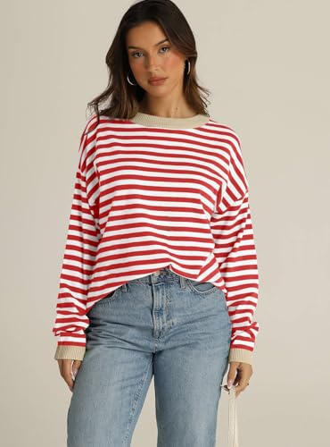 IRISGOD Womens Fall Striped Sweater Long Sleeve Color Block Tops Loose Drop Shoulder Pullover Shirts2