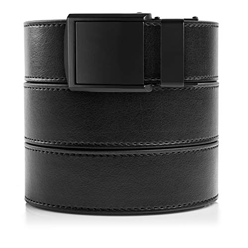 SlideBelts Ratchet Belt with Square Buckle - Custom Fit (Black Leather with Square Matte Black Buckle (Vegan), One Size)