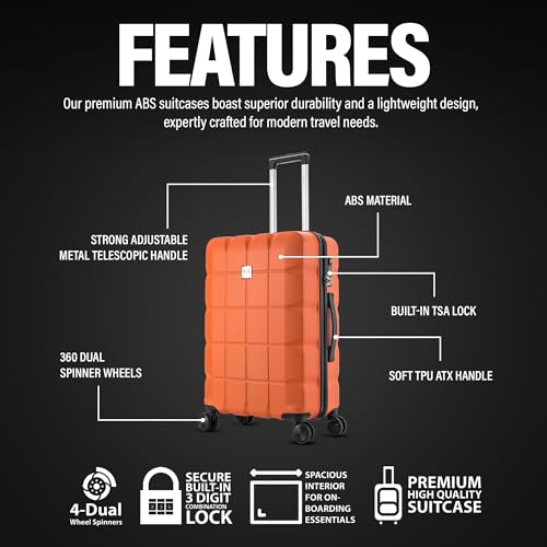 ATX Luggage Medium Suitcase on 4 Dual Spinner Wheels Super Lightweight ABS Hard Shell Hold Check in with Built-in TSA Lock (Orange, 65Liter) - Image 3