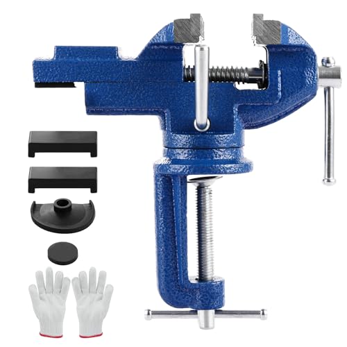 LDHHYH Table Vice Clamp 80MM Bench Clamp 360 Swivel Base Bench Vise Clamp with Gloves Heavy Duty Small Table Vise Portable for DIY Crafting Modelling Workshop Home (Blue)