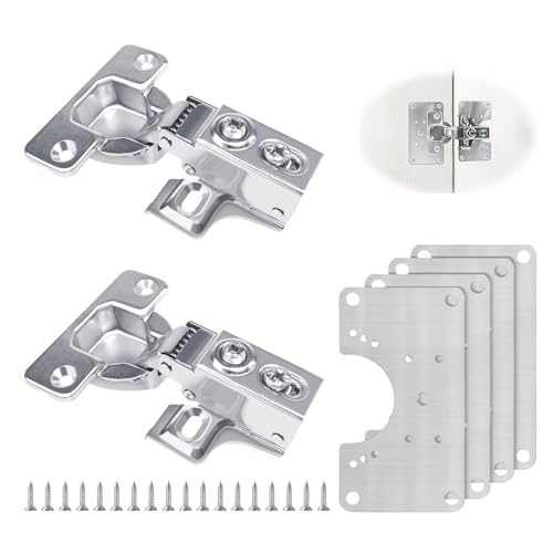 2 Pcs Cabinet Door Hinges Cabinet Hinge Repair Plate Kit Fix Loose Sagging Cabinet Doors Hinge Repair Plates for All Home Cabinets Door Repair Kit Include(4 Repair Panels+2 Hinges+26 Screws) (1)