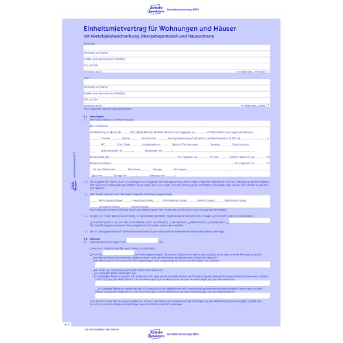 AVERY Zweckform 2873-5 Mietvertrag für Wohnungen und Häuser (Einheitsmietvertrag mit Übergabeprotokoll und Hausordnung, 5-seitiges Formular in A4, selbstdurchschreibend) 5 Stück, blau