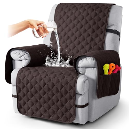 Image of TAOCOCO 100% Waterproof Recliner Covers, Recliner Sofa Covers with Leg Straps, Reversible Recliner Couch Cover for Reclining Chair, Washable Couch Protector for Pets Kids(1 Seater 22 inch, Chocolate)