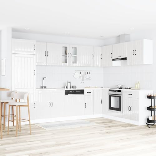 Armario de cocina con fregadero Lucca Modern en blanco brillante y diseño minimalista 3